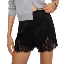 Pantaloni corti da donna a vita alta con taglio morbido in tinta unita con dettagli in pizzo in cotone e poliestere eleganti pantaloni estivi con dettagli in pizzo 1