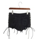 Pantaloni corti in denim neri da donna 2