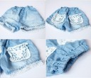 Pantaloni corti in denim per ragazze con pizzo 3