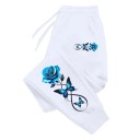 Pantaloni da donna con tasche, cordoncino e rosa di lato, monocolore, poliestere e cotone, comodi e stilosi per il tempo libero 4