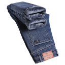 Pantaloni da uomo in denim stretto invernali con fodera in pile Pantaloni elasticizzati dritti con fodera in pile Pantaloni caldi in peluche 5