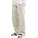 Pantaloni da uomo larghi con vita elastica e cordino di regolazione con gambe larghe e dritte in struttura a costine e tasche laterali 5