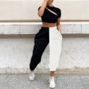 Pantaloni de jogging pentru femei alb-negru 1