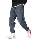 Pantaloni de trening bărbați uni cu blană pe interior, cu șnur și buzunare, din poliester și bumbac. Călduroși și confortabili pentru sezonul de iarnă 3