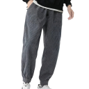 Pantaloni de trening bărbați uni cu blană pe interior, cu șnur și buzunare, din poliester și bumbac. Călduroși și confortabili pentru sezonul de iarnă 5