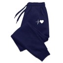 Pantaloni de trening comozi pentru femei, cu imprimeu cu inimioare, pantaloni casual moi, pentru casă și exterior, pantaloni sport confortabili cu talie elastică 3
