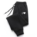 Pantaloni de trening comozi pentru femei, cu imprimeu cu inimioare, pantaloni casual moi, pentru casă și exterior, pantaloni sport confortabili cu talie elastică 1