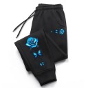 Pantaloni de trening pentru femei cu buzunare, șnur și trandafir pe lateral, uni, poliester și bumbac, confortabili și eleganți pentru timpul liber 1