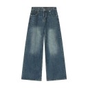 Pantaloni in denim sbiaditi da uomo con taglio dritto Pantaloni larghi e comodi Stile vintage alla moda Jeans comodi per l'uso 2
