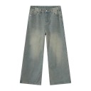 Pantaloni in denim sbiaditi da uomo con taglio dritto Pantaloni larghi e comodi Stile vintage alla moda Jeans comodi per l'uso 3
