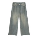 Pantaloni in denim sbiaditi da uomo con taglio dritto Pantaloni larghi e comodi Stile vintage alla moda Jeans comodi per l'uso quotidiano 3