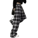 Pantaloni largi pentru femei, talie înaltă, în carouri, cu picior larg, drepți, eleganți, cu talie elastică 2