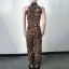 Pantaloni leopard pentru femei, cu fantă mare 4