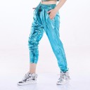 Pantaloni lucidi da donna blu 5