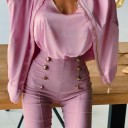 Pantaloni rosa da donna con bottoni 3