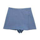 Pantaloni scurți asimetrici cu talie înaltă pentru femei, cu fermoar lateral, eleganți, de culoare solidă, vintage, scurți 4