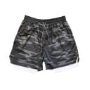 Pantaloni scurți de baie pentru bărbați din poliester cu model camuflaj, cu două straturi, strat interior alb, cu șnur și buzunare 1