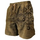 Pantaloni scurți de baie pentru bărbați din poliester, uni, cu motiv de busole, cu șnur și buzunare, pentru plajă și piscină 5