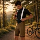 Pantaloni scurți de ciclism pentru bărbați cu bretele late și detaliu din plasă pe spate din material structurat pentru bicicletă 6