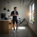 Pantaloni scurți de ciclism pentru bărbați cu bretele și inserție Bretele late Material elastic 90 % poliester și 10 % Lycra Negri cu inscripție 5