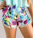 Pantaloni scurți de vară colorate pentru femei, cu flori 1