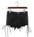 Pantaloni scurți din denim negru pentru femei 1