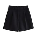 Pantaloni scurți negri, lejeri, cu talie înaltă și fermoar, pentru femei. Pantaloni scurți eleganți cu buzunare laterale. Pantaloni scurți negri 1