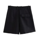 Pantaloni scurți negri, lejeri, cu talie înaltă și fermoar, pentru femei. Pantaloni scurți eleganți cu buzunare laterale. Pantaloni scurți negri 2