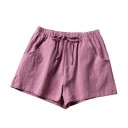Pantaloni scurți pentru femei cu șnur Croi liber Cu buzunare Unicolor Material din poliester Material ușor Pantaloni scurți confortabili de vară 10