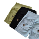 Pantaloni scurți pentru femei cu talie înaltă, cu buzunare, uni, din bumbac, poliester, spandex, elastici și confortabili pentru vară 3