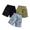 Pantaloni scurți pentru femei cu talie înaltă, cu buzunare, uni, din bumbac, poliester, spandex, elastici și confortabili 2