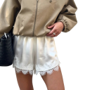 Pantaloni scurți pentru femei cu talie înaltă, lejeri, uni, dantelă, bumbac, poliester, pantaloni scurți confortabili de vară cu margine din dantelă 1