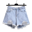 Pantaloni scurți pentru femei cu talie înaltă și buzunare din denim rupt, din bumbac și terylen, pantaloni scurți denim moderni 6
