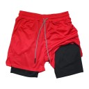 Pantaloni scurți sport pentru bărbați, cu strat dublu, cu uscare rapidă, pentru exerciții fizice, cu buzunare, talie înaltă elastică, pantaloni scurți confortabili pentru alergare și antrenament 3