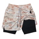 Pantaloni scurți sport pentru bărbați, cu strat dublu, cu uscare rapidă, pentru exerciții fizice, cu buzunare, talie înaltă elastică, pantaloni scurți confortabili pentru alergare și antrenament 5