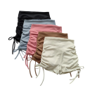 Pantaloni scurți sportivi pentru femei cu design simplu, volane și fundițe pe laterale, din nylon, croi elastic ușor pentru alergare și fitness 2