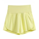Pantaloni scurți sportivi pentru femei cu talie înaltă și buzunare, uni, din poliester și spandex, pantaloni scurți elastici funcționali pentru alergare și fitness 7