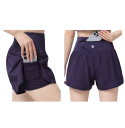Pantaloni scurți sportivi pentru femei cu talie înaltă și buzunare, uni, din poliester și spandex, pantaloni scurți elastici funcționali pentru alergare și fitness 2