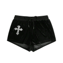 Pantaloni scurți strălucitori și strâmți pentru femei, cu șnur, sport, cu model de cruce cu diamant, elastici, pentru vară 3