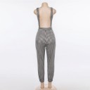 Pantalons à carreaux pour femmes avec bretelles A2154 2