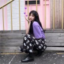 Pantalons dames noir et blanc avec des fleurs 5
