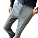 Pantalons de costume pour hommes avec poches Unis avec un motif à petits carreaux Coupe droite élégante Pantalons stylés pour hommes 4