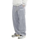 Pantalons larges pour hommes avec taille élastique et cordon de serrage, jambes larges et droites, structure côtelée et poches latérales 4