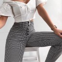 Pantalons pour femmes à taille haute à carreaux 1