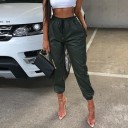 Pantalons pour femmes avec élastique à la taille en simili cuir 1