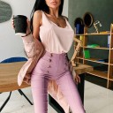 Pantalons roses pour femmes avec boutons 5