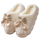 Pantoufles d'hiver en peluche isolées avec nœud Pantoufles douces pour femmes avec semelle antidérapante épaisse Chaussures d'intérieur 1
