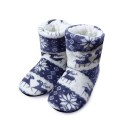 Pantufas altas femininas quentes com pelagem branca Pantufas de casa com padrão natalício de renas e flocos de neve Botas macias de inverno para casa 6