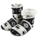 Pantufas altas femininas quentes com pelagem branca Pantufas de casa com padrão natalício de renas e flocos de neve Botas macias 1