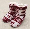 Pantufas de Natal para Senhora até ao Tornozelo com Padrão de Renas e Flocos de Neve Forrada Peluda Quente Superfície de Pano Macio 1